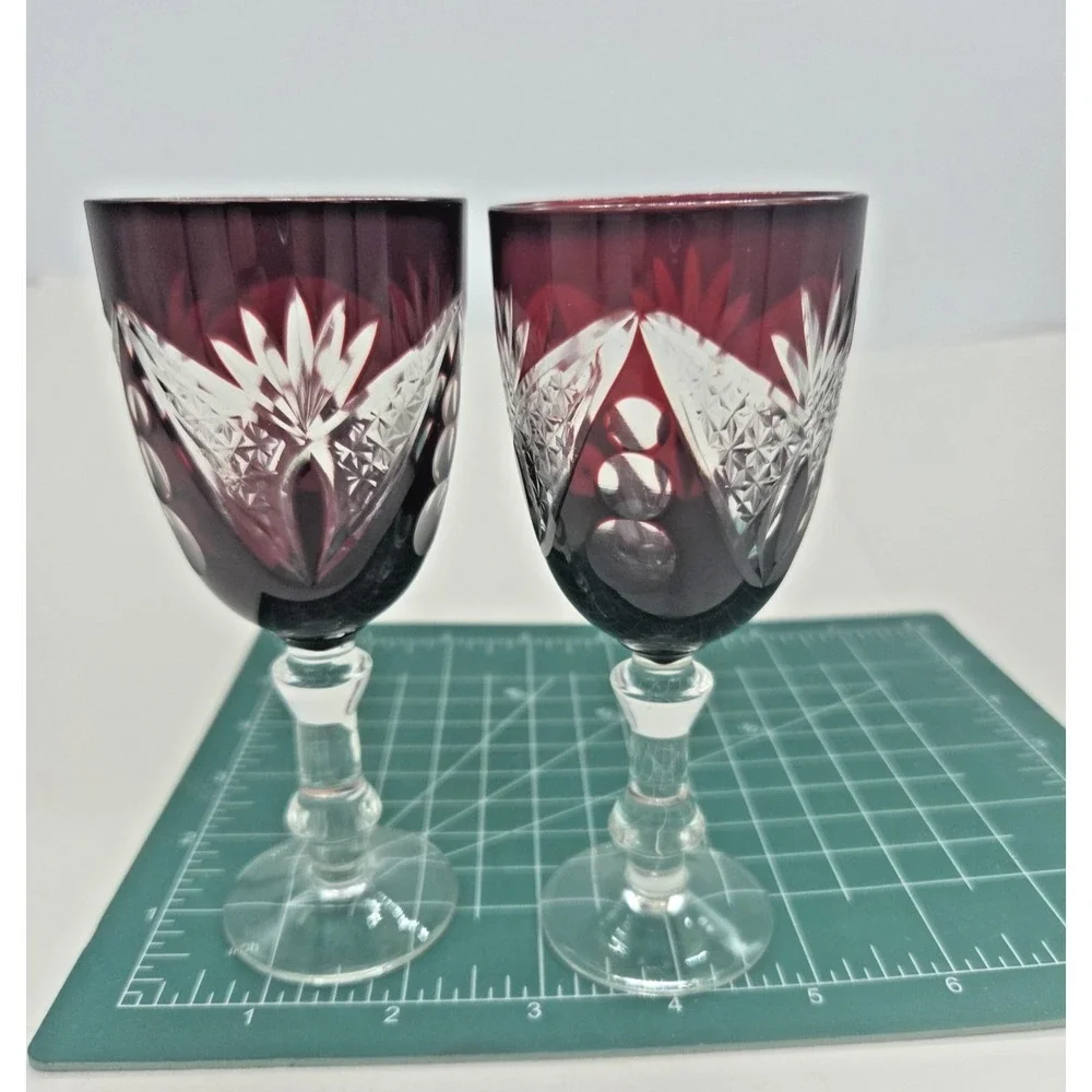 Deep Ruby Red Czech Bohemian Small 5.25 Inch Barware Wine Apertif Glass Set
